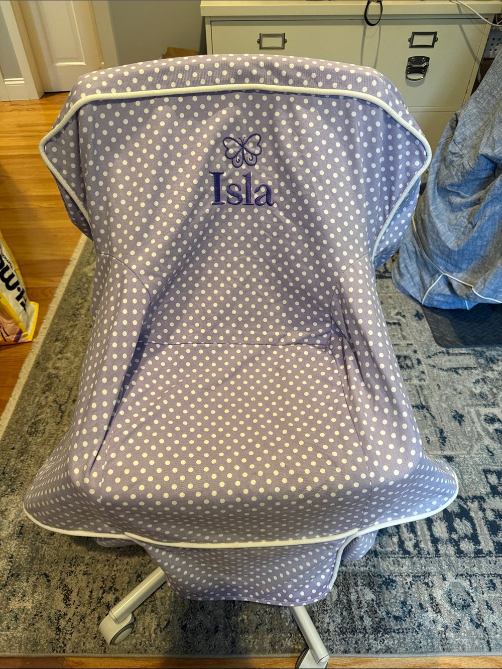 Pottery Barn Kids Anywhere Chair Cover- Personalized “Isla”- Lavender Polka Dot